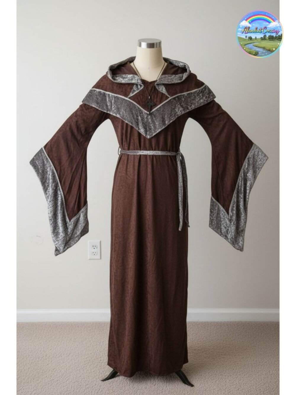 Men's Halloween Sorcerer Robe Medieval Hooded Gown Cloak